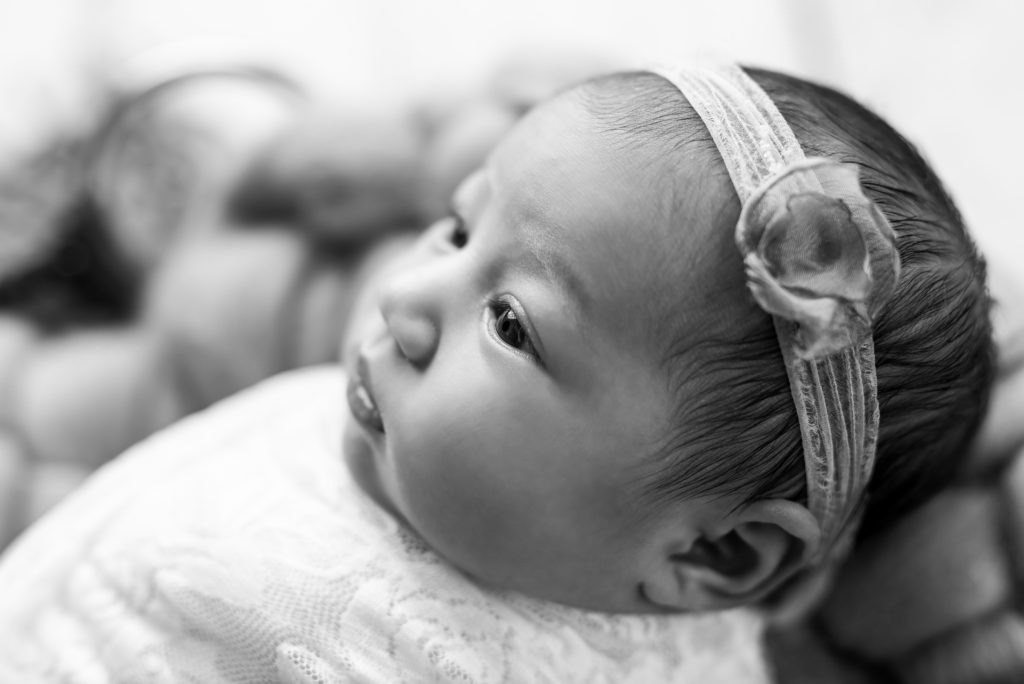 BW Side profile of Newborn Baby in Charlotte