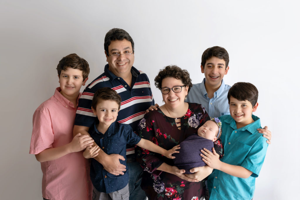 Family of 7 posed studio newborn photography