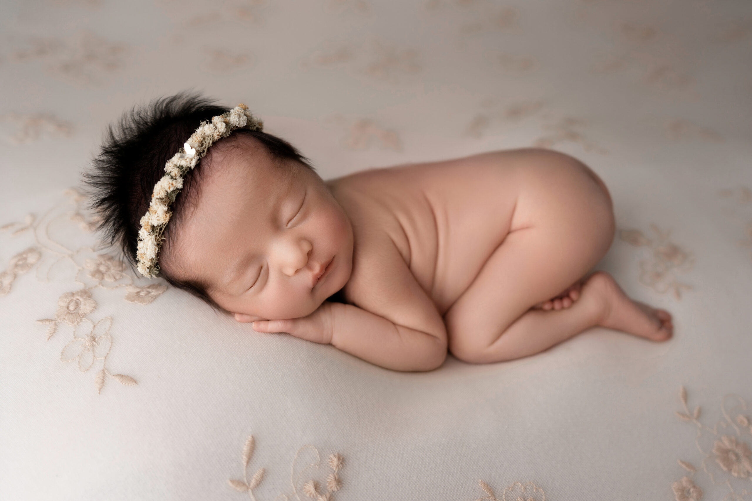 newborn baby girl photo session with pinks and neutrals