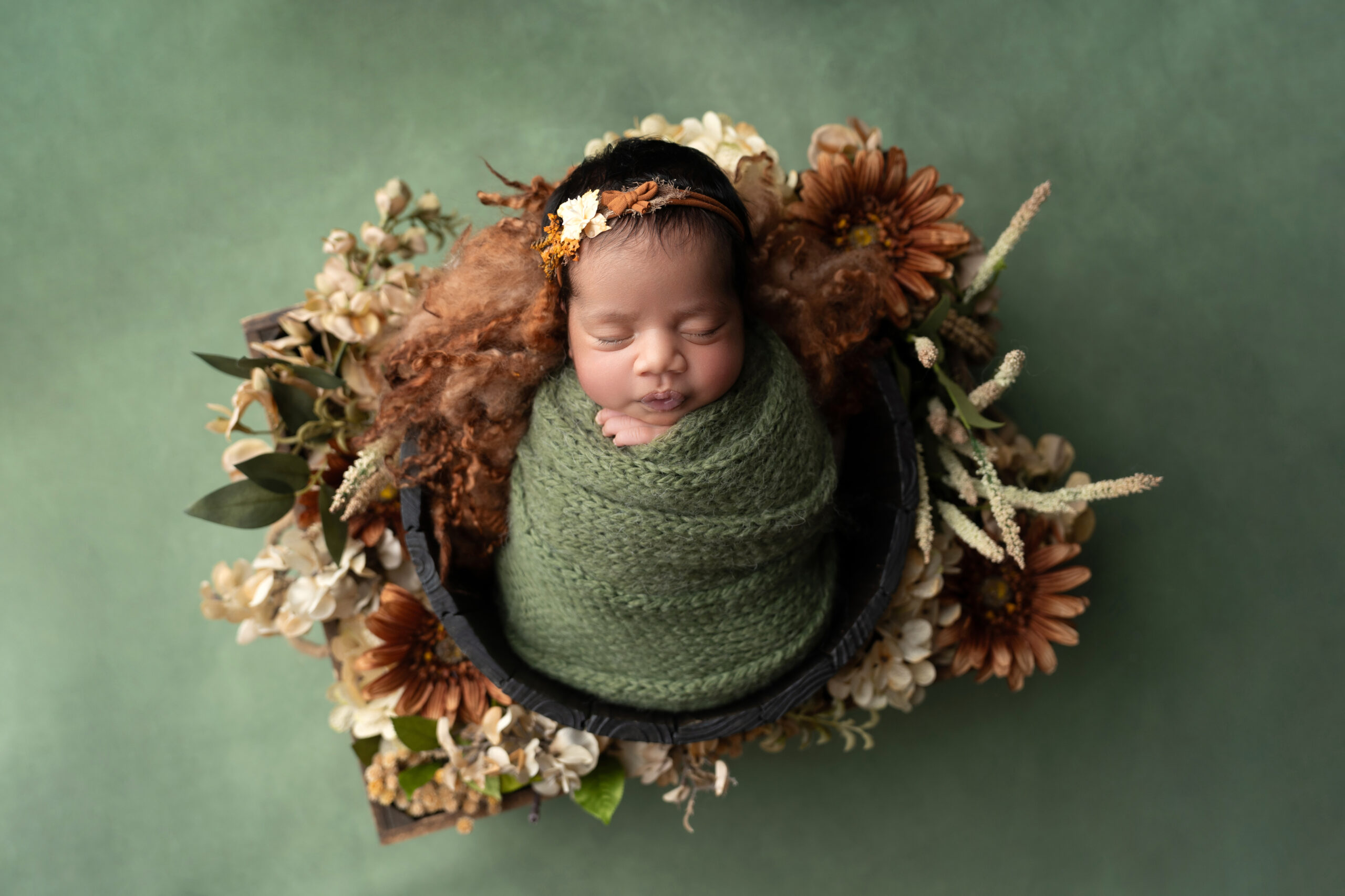 sage floral newborn session